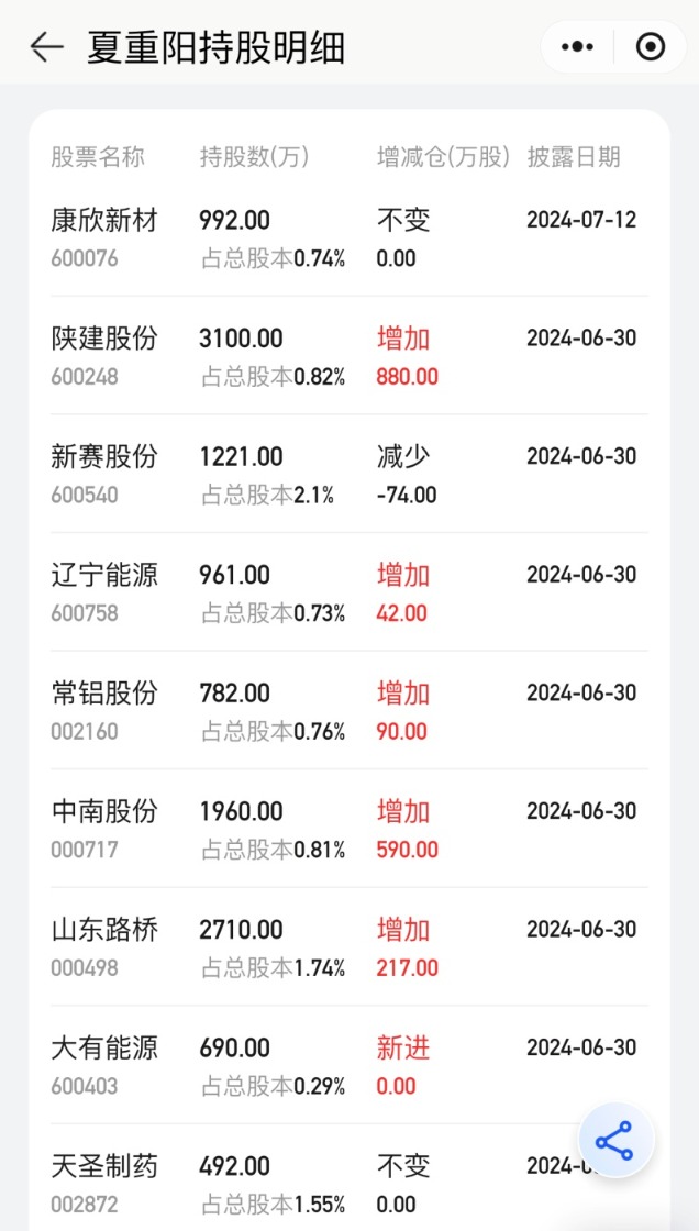 夏重阳最新持股深度解析与洞察揭秘